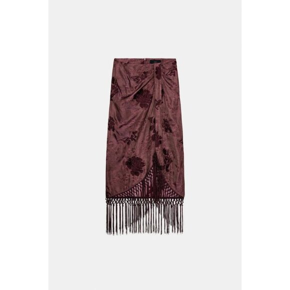 ZARA EMBROIDERED FRINGED WRAP SKIRT - Picture 4 of 6
